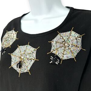 Jack B Quick | L | Y2K Spider Web Halloween Embellished 3/4 Sleeve T-Shirt Top
